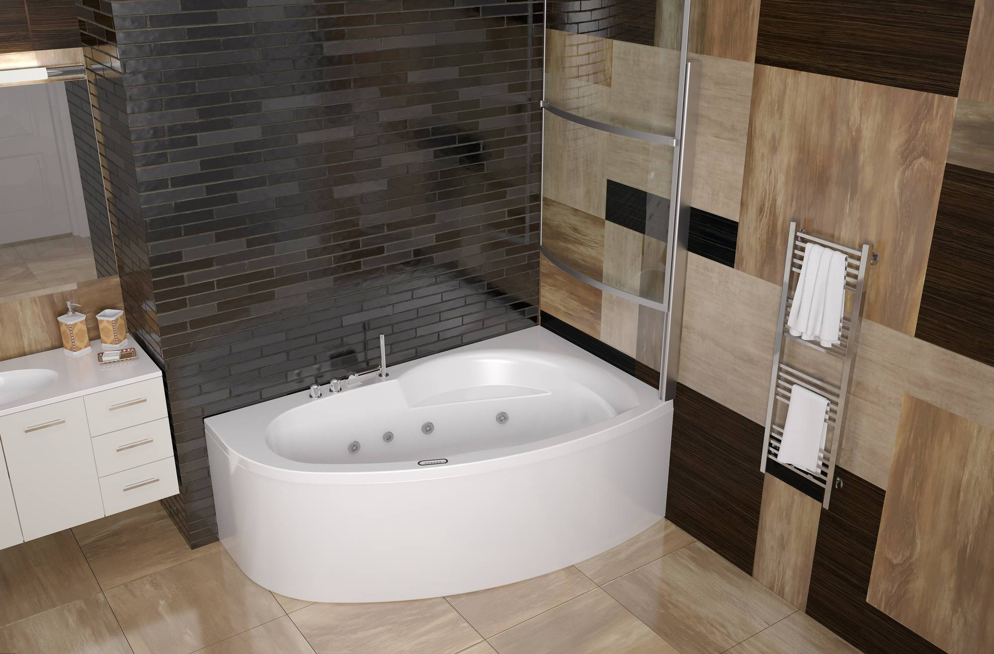 картинка Акриловая ванна Eurolux BAGI 170x100R с каркасом, экраном и слив-переливом 