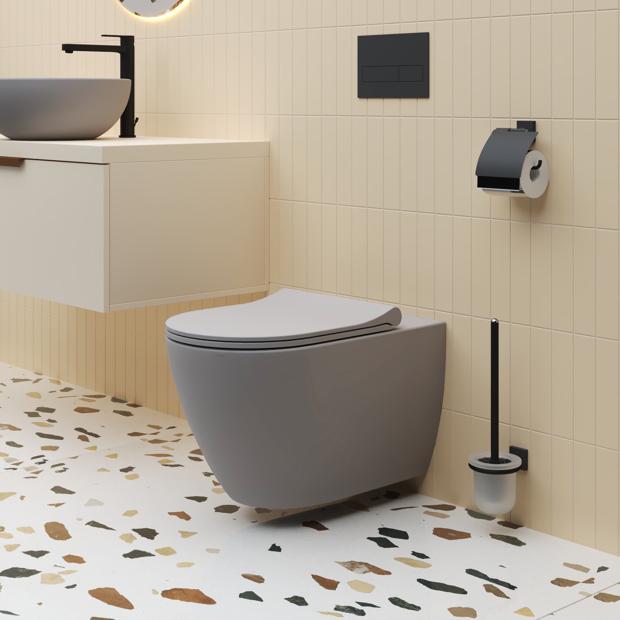 картинка Унитаз подвесной Ambassador Queen 113T20301R серый матовый с тонкой крышкой 