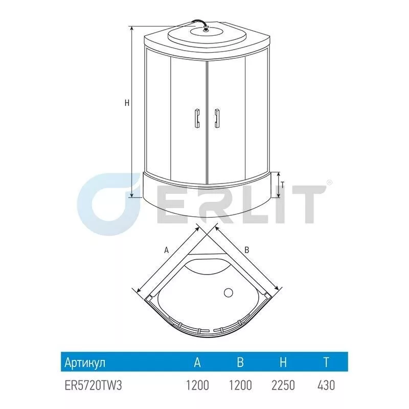 картинка Душевая кабина Erlit ER5720TW3 1200x1200x2250 
