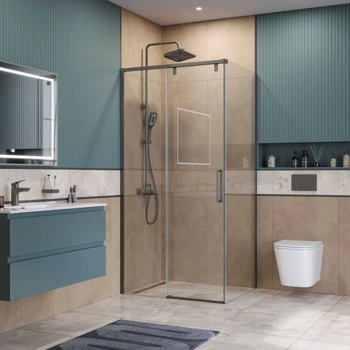 фото Душевой уголок BelBagno SOFT_CLOSE-1-AH-1-100/80-C-GM 