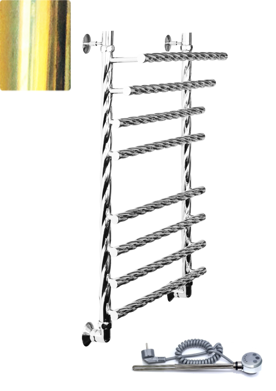 картинка Полотенцесушитель Двин F BRAID electro 100/60 1"-3/4"-1/2" Электрический  ТЭН справа К эл, Золотой хром (4627170784088) 