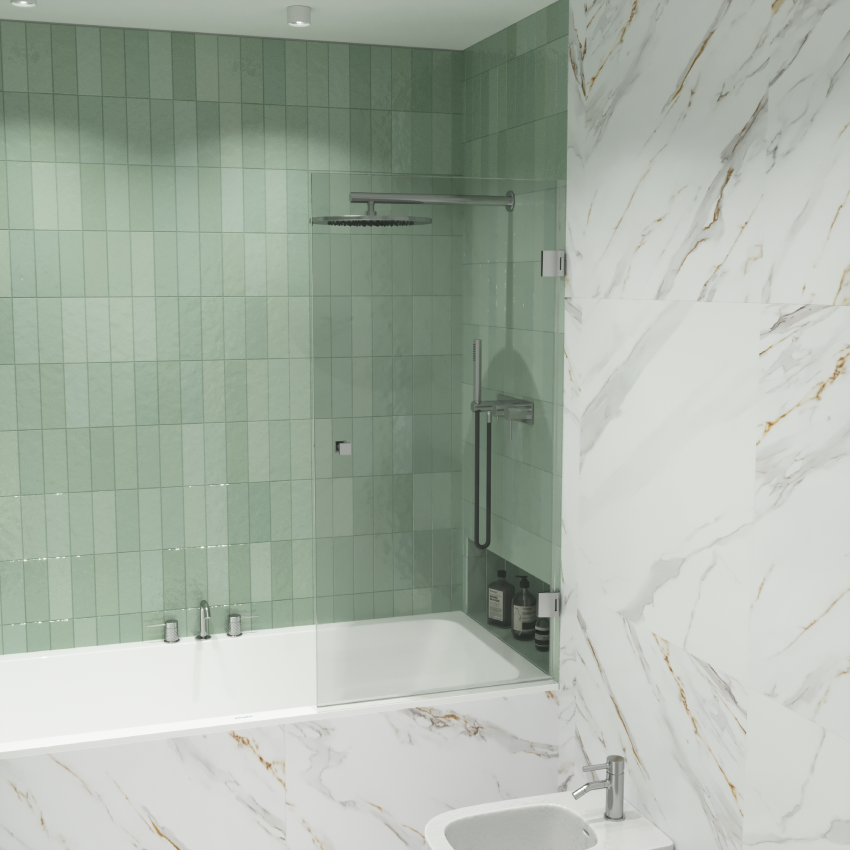 картинка Шторка для ванны Iberica Blanca Mod.404 распашная прозрачная профиль хром 70х140 см 