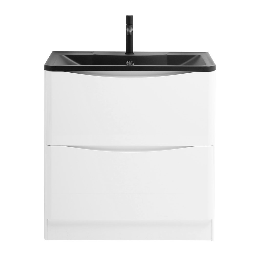 фото Тумба с раковиной напольная BelBagno ACQUA 100 Bianco Lucido, раковина чёрная 