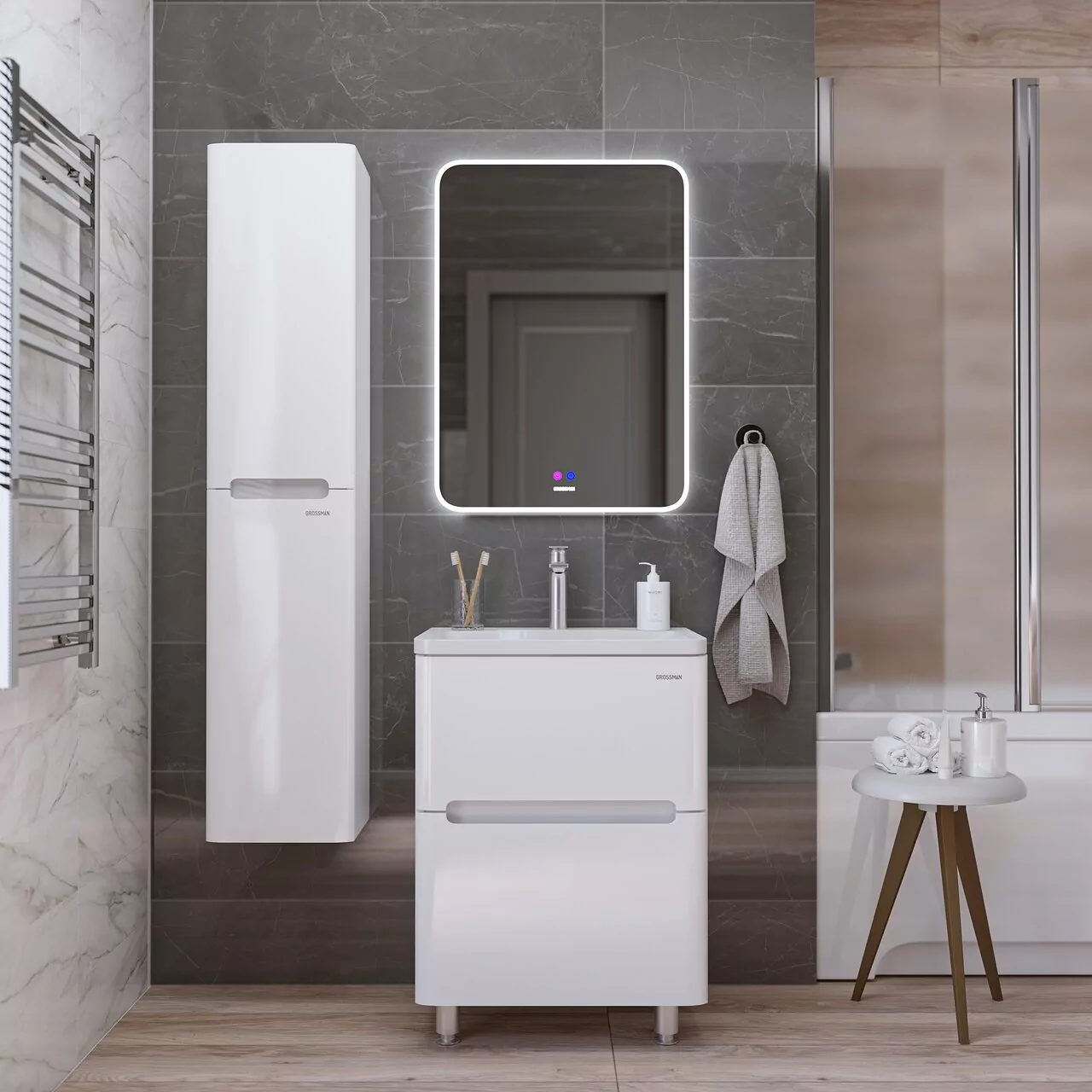 фото Тумба напольная Grossman АДЕЛЬ-НОРМА-60 см с 2-я ящиками белая под умывальник Aдель-60 