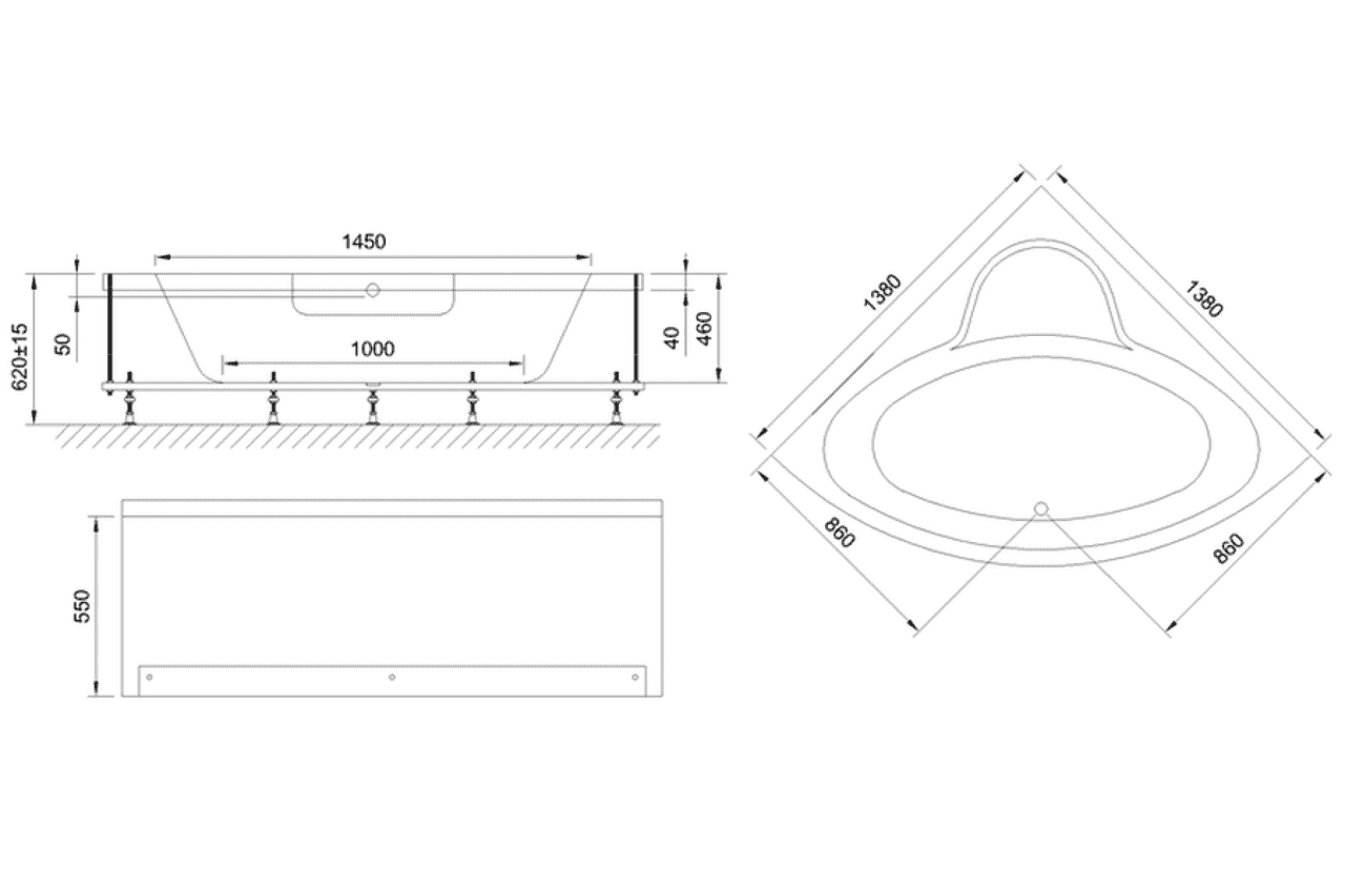 картинка Акриловая ванна Royal Bath Fanke 140x140 с каркасом RB581200K 