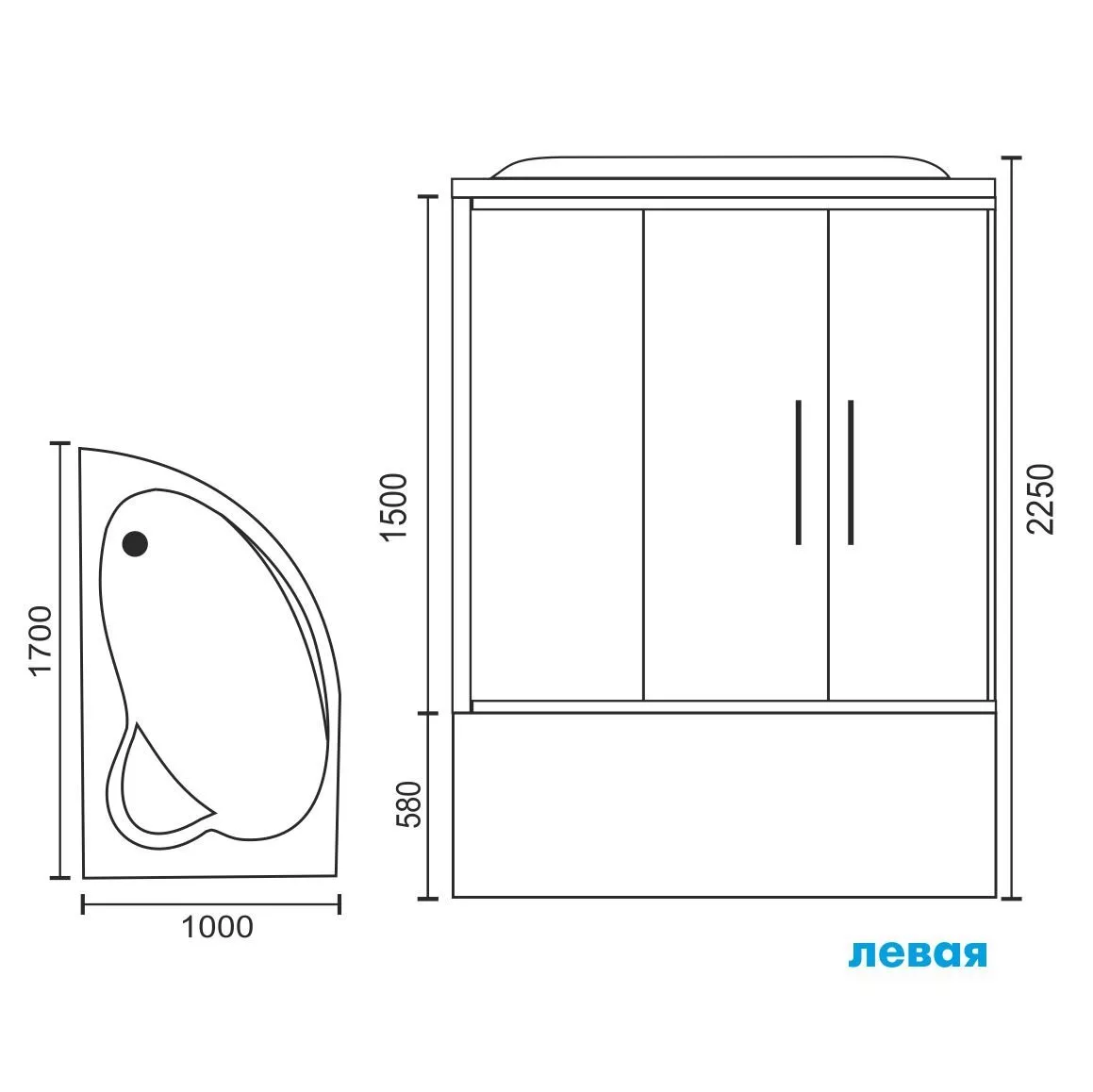 картинка Душевая кабина Royal Bath 170ALP-T-CH (прозрачное) левая 170x100x225 