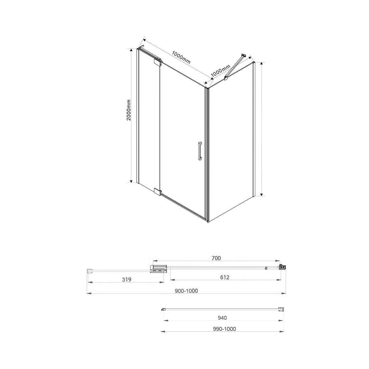 фото Душевой уголок Vincea Extra VSR-1E901010CL, 900/1000*1000, хром, стекло прозрачное 