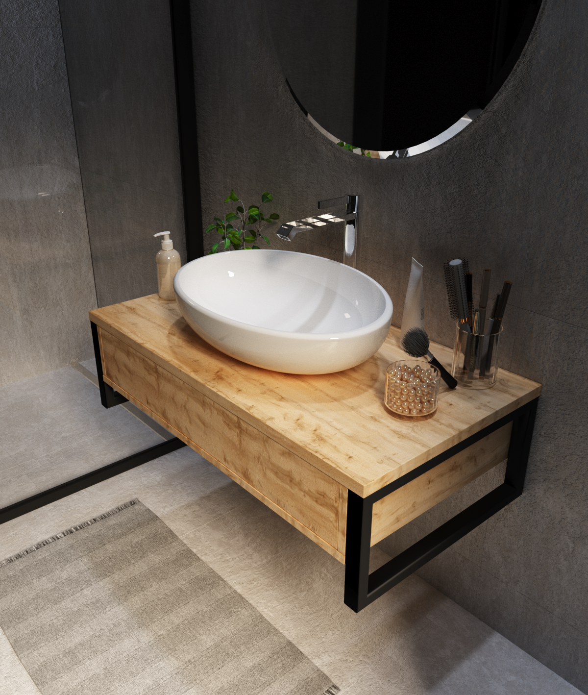 картинка Тумба 1Marka Grunge Loft 70П, дуб вотан  в ванную комнату