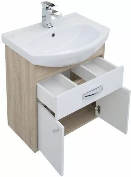 фото Тумба с раковиной Aquanet Грейс 60 дуб сонома/белый (1 ящик, 2 дверцы) арт. 00212653 
