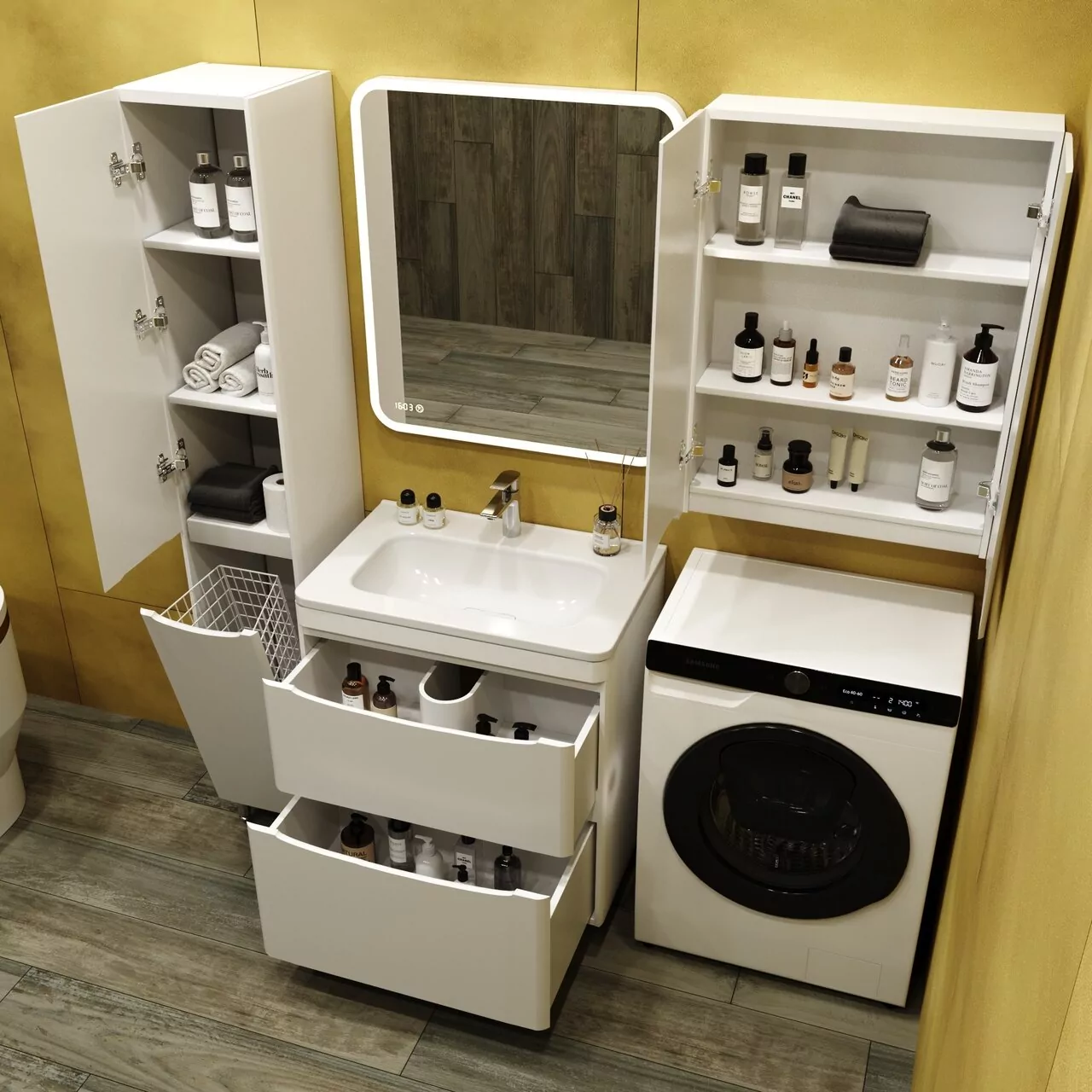 фото Тумба напольная Style Line Бергамо мини 70 2 ящика Люкс антискрейтч белый PLUS 