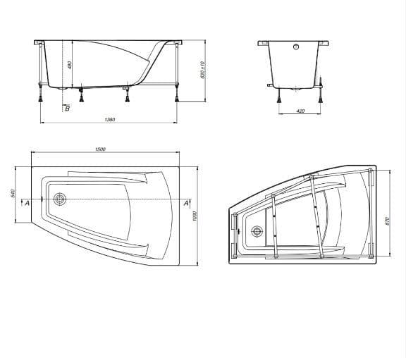 картинка Акриловая ванна Roca Hall Angular 150x100 R с монтажным набором ZRU9302868 