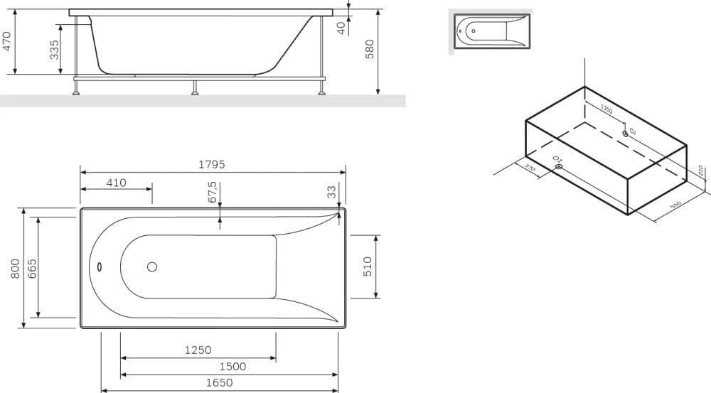 картинка Акриловая ванна AM.PM Spirit 180x80 без гидромассажа с каркасом W72A-180-080W-R2 