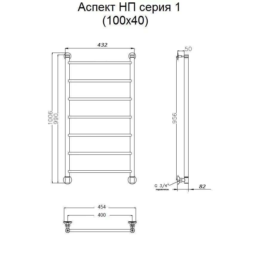 картинка Полотенцесушитель Тругор Аспект НП 1 100*40 (ЛЦ6) (Аспект1/нп10040) 