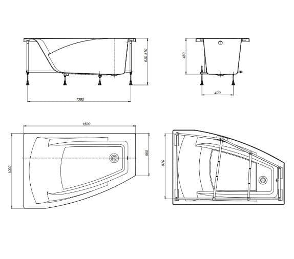 картинка Акриловая ванна Roca Hall Angular 150x100 L с монтажным набором ZRU9302868 