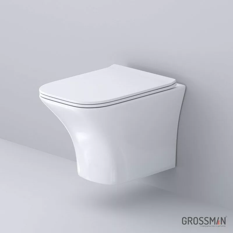 картинка Унитаз подвесной Grossman Galaxy GR-4476S безободковый с тонкой крышкой 