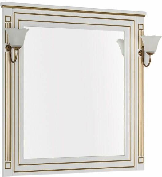 фото Зеркало Aquanet Паола 90 белое с золотом со светильниками хром 