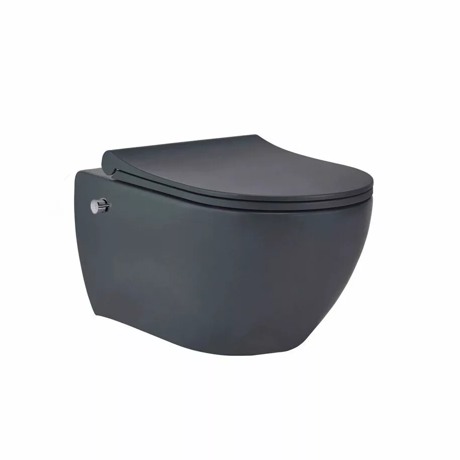 картинка Унитаз beWash Bogen подвесной безободковый с форсункой биде с сиденьем микролифт черный матовый 