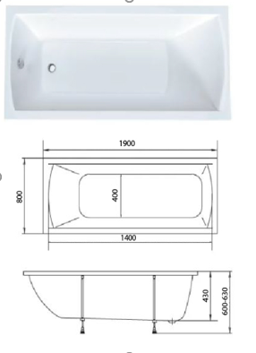 картинка Ванна Marka One MODERN MG 190x80 с каркасом и слив-переливом 