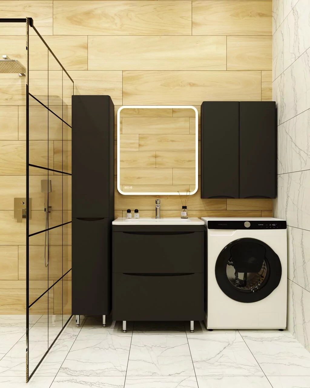 фото Тумба напольная Style Line Бергамо мини 70 2 ящика Люкс антискрейтч черный PLUS 