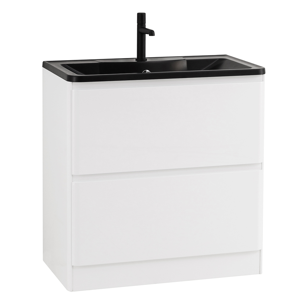 фото Тумба с раковиной напольная BelBagno ALBANO 100 Bianco Lucido, раковина чёрная 