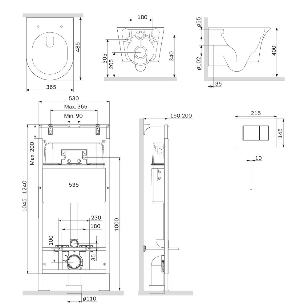 картинка Инсталляция Am.Pm MasterFit IS100251.DX35C1700 с клавишей S глянцевый хром с унитазом Skyline с сиденьем микролифт 