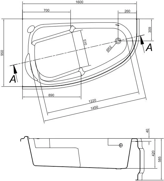 картинка Акриловая ванна Cersanit Joanna 160 L ультра белый 