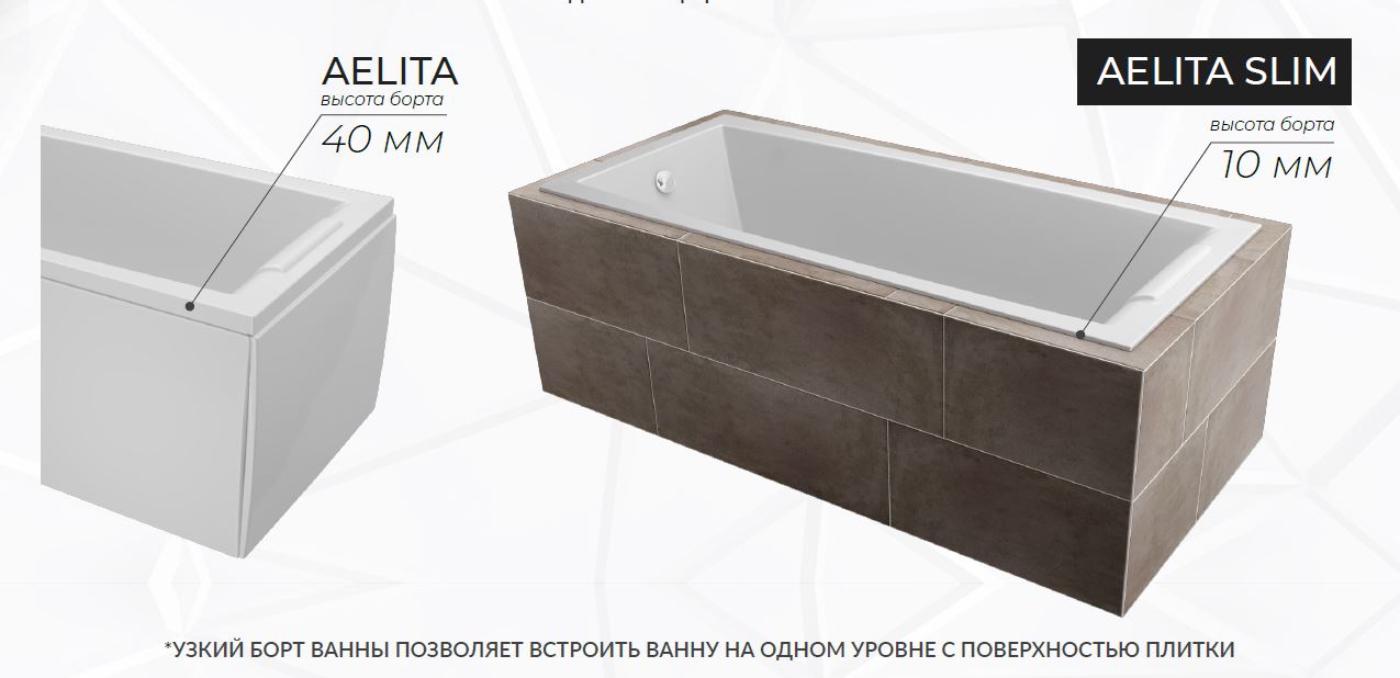 картинка Ванна Marka One AELITA 170x90 Slim с ножками и слив-переливом 