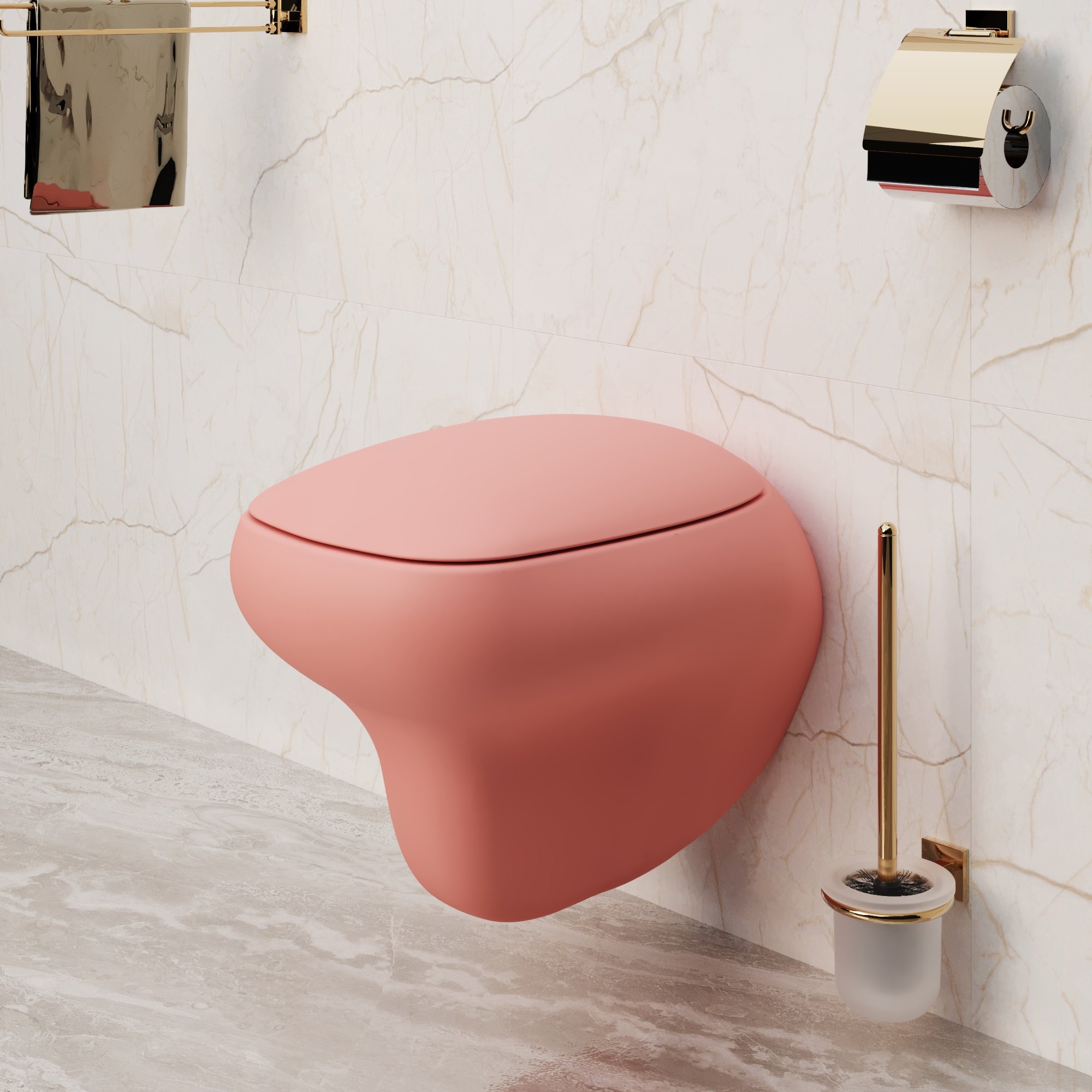 картинка Унитаз подвесной Ambassador Diamond 123T20901R розовый матовый с толстой крышкой 